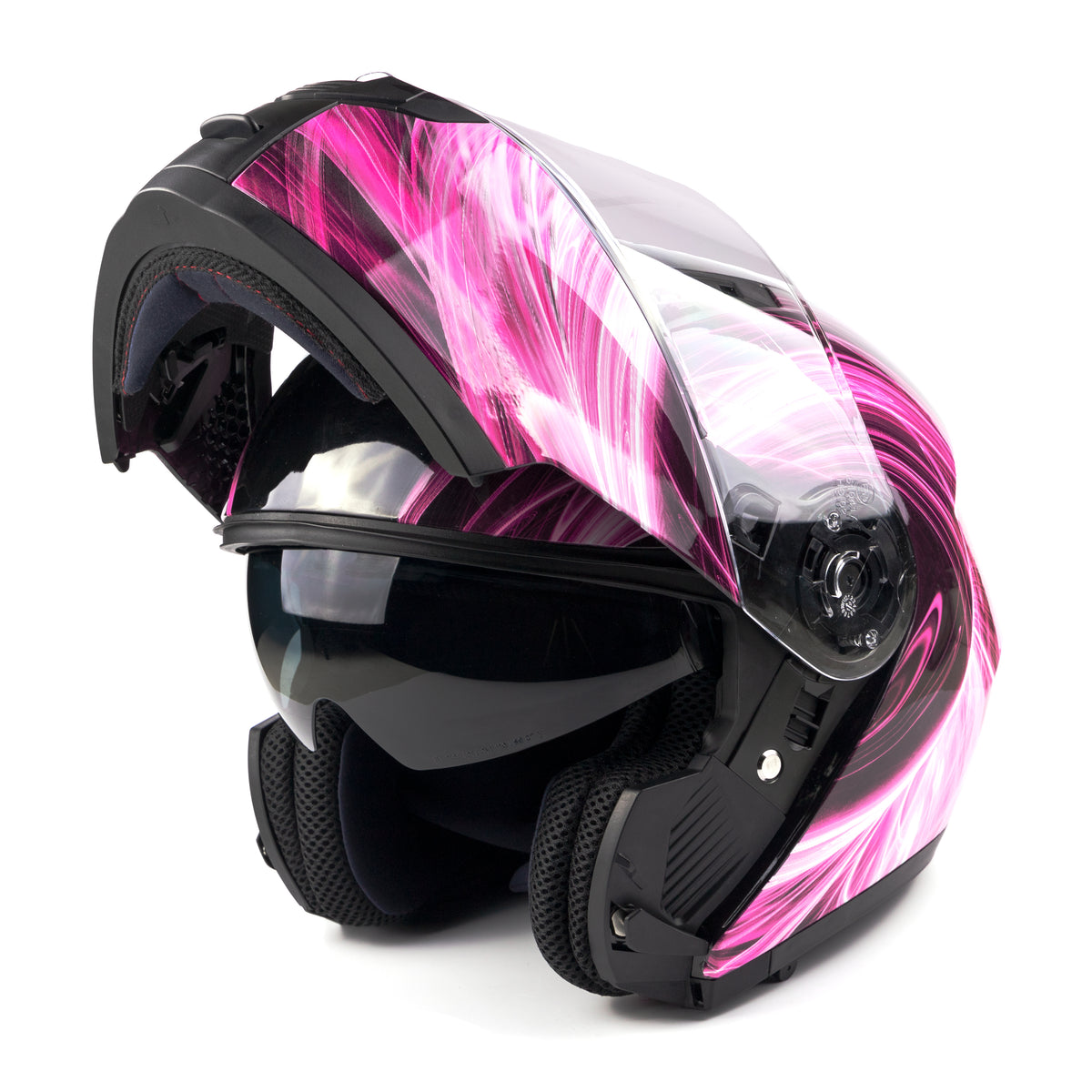 Pink Swirl Dual Visor Adult Modular Motorcycle Typhoon Helmet