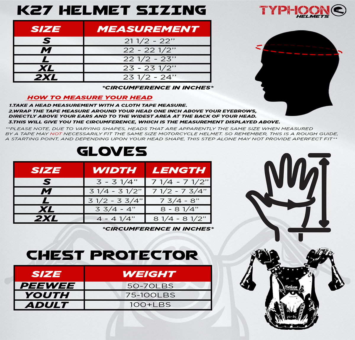 Youth atv helmet size hot sale chart