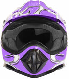 Purple Helmet, Black Gloves Goggles And Youth Chest Protector