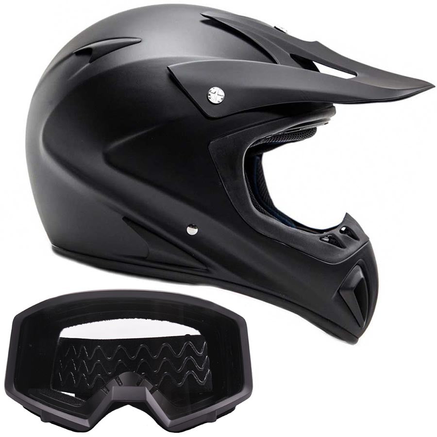 Adult TYPHOON OFFROAD ATV MOTOCROSS Helmet Black with Black Goggles ...