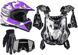 Purple Helmet, Black Gloves Goggles And Youth Chest Protector