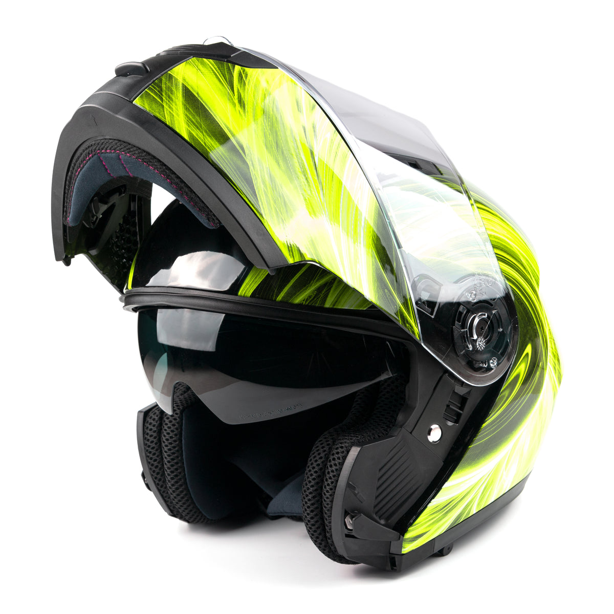 Hi-Viz Swirl Dual Visor Adult Modular Motorcycle Typhoon Helmet ...