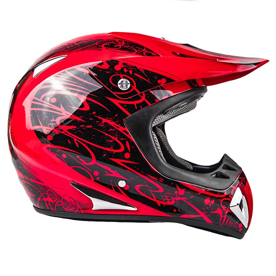 Red Splatter Adult Motocross Helmet w Red Gloves Goggles Typhoon Helmets